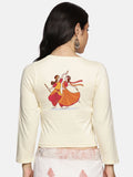 Women Three Fourth Sleeve Back Print Stretchable Blouse U0110 Cream