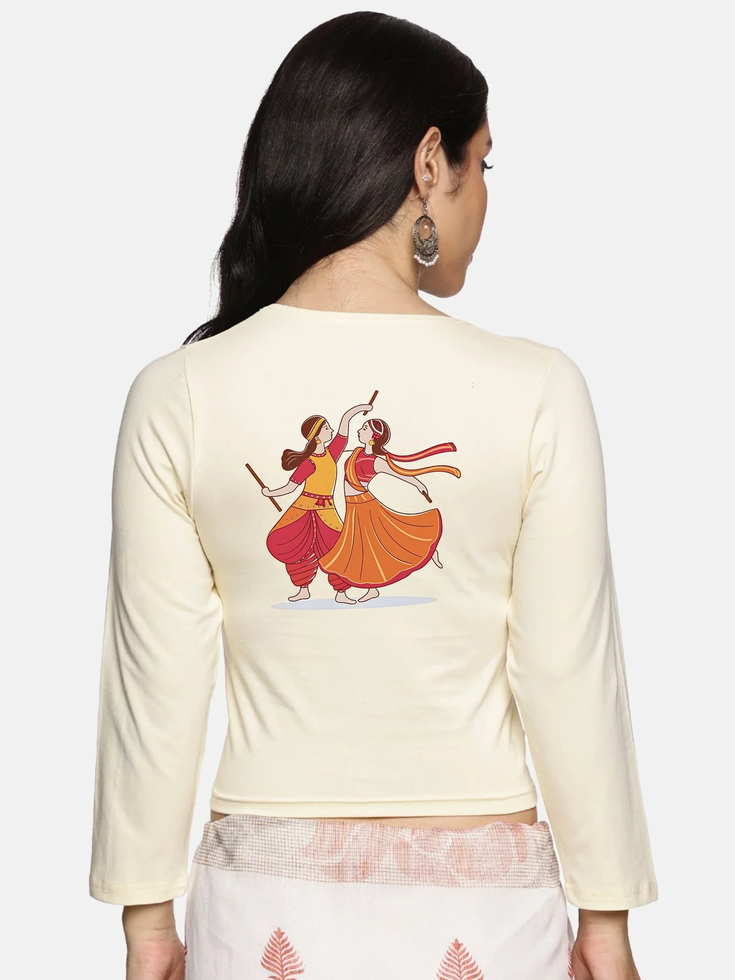 Women Three Fourth Sleeve Back Print Stretchable Blouse U0110 - notyetbyus