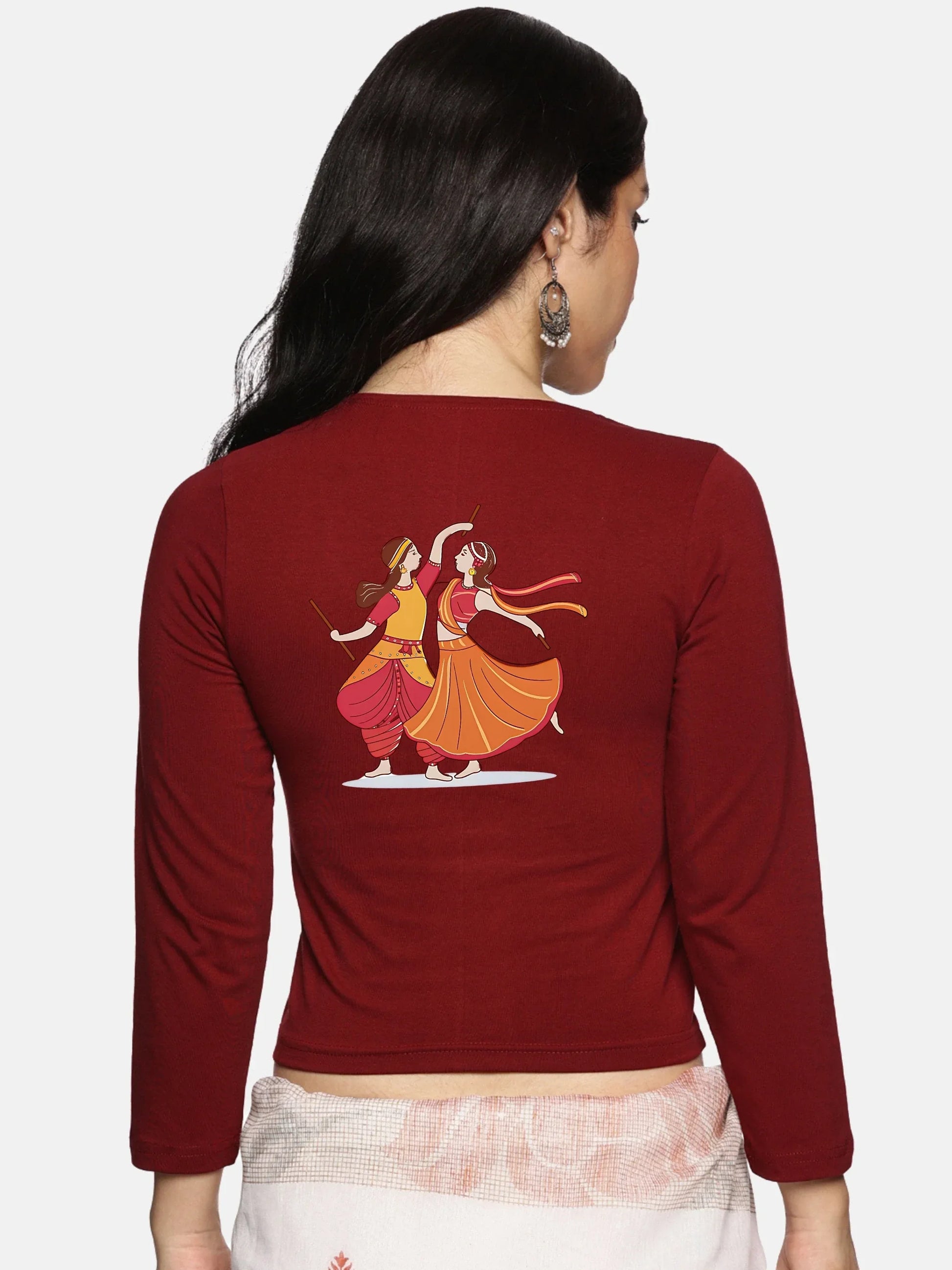 Women Three Fourth Sleeve Back Print Stretchable Blouse U0110 - notyetbyus