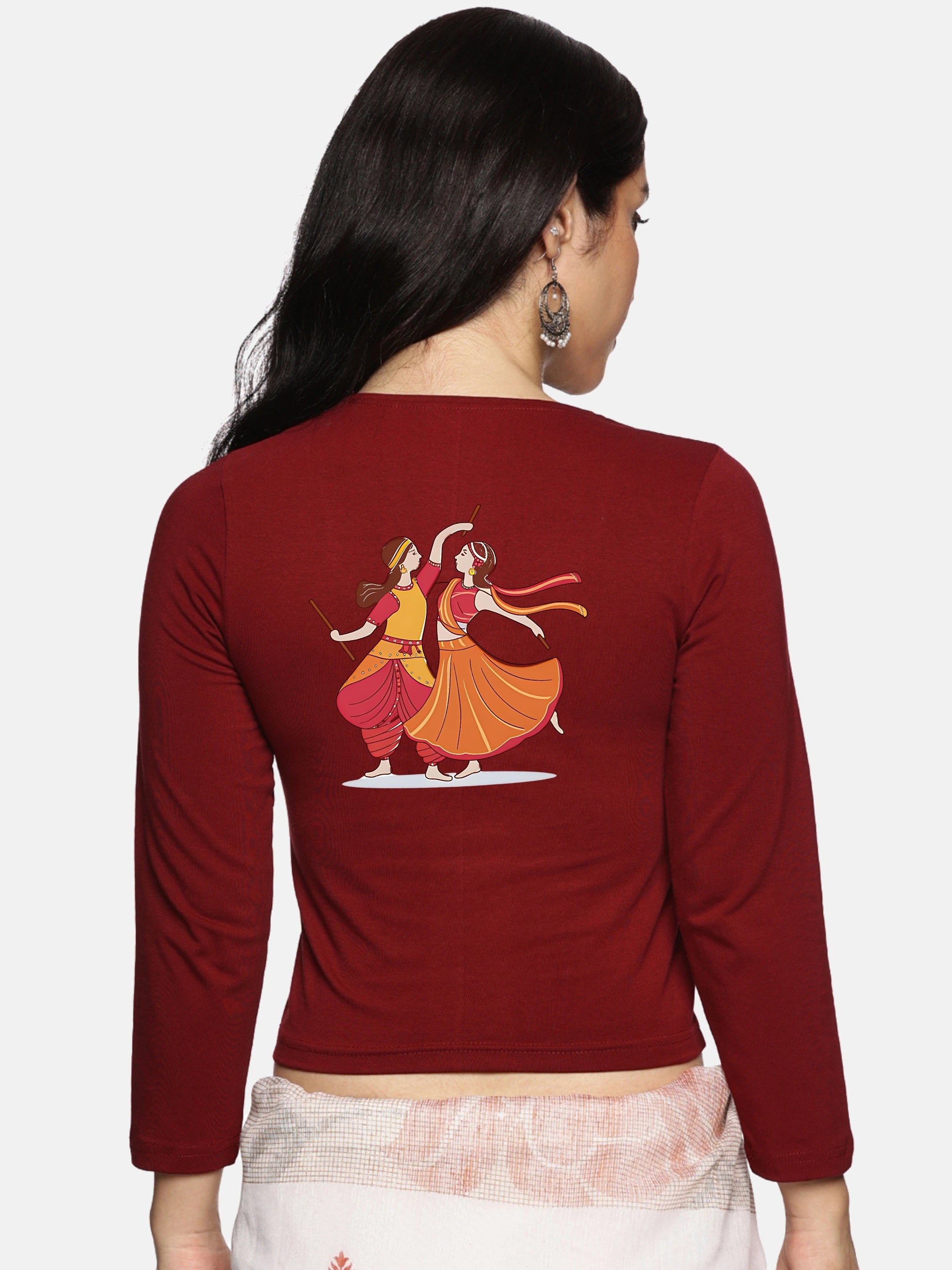Women Three Fourth Sleeve Back Print Stretchable Blouse U0110 - notyetbyus