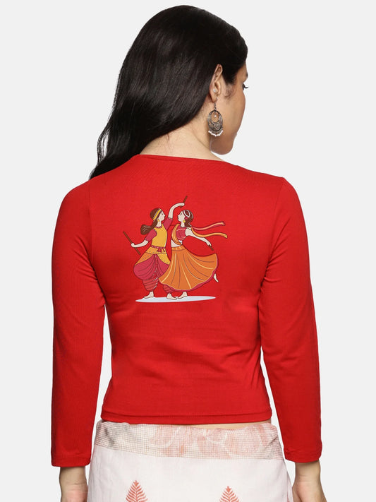 Women Three Fourth Sleeve Back Print Stretchable Blouse U0110 - notyetbyus