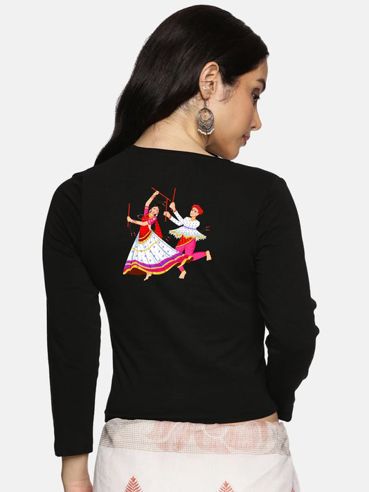 Women Three Fourth Sleeve Back Print Stretchable Blouse U0112 - notyetbyus