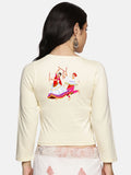 Women Three Fourth Sleeve Back Print Stretchable Blouse U0112 Cream