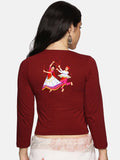 Women Three Fourth Sleeve Back Print Stretchable Blouse U0112 Maroon