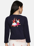 Women Three Fourth Sleeve Back Print Stretchable Blouse U0112 Navy