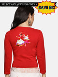 Women Three Fourth Sleeve Back Print Stretchable Blouse U0112 Red