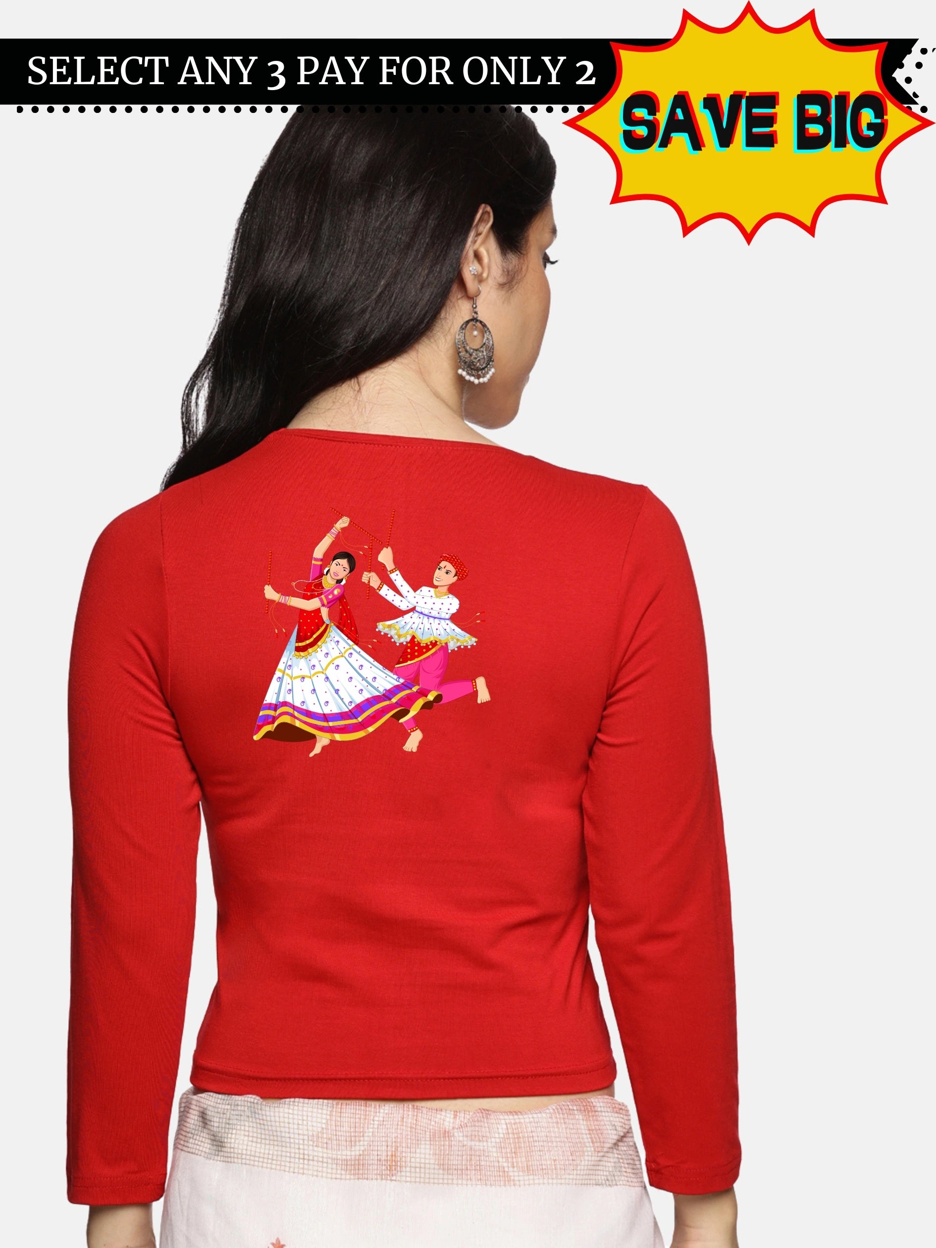 Women Three Fourth Sleeve Back Print Stretchable Blouse U0112 - notyetbyus