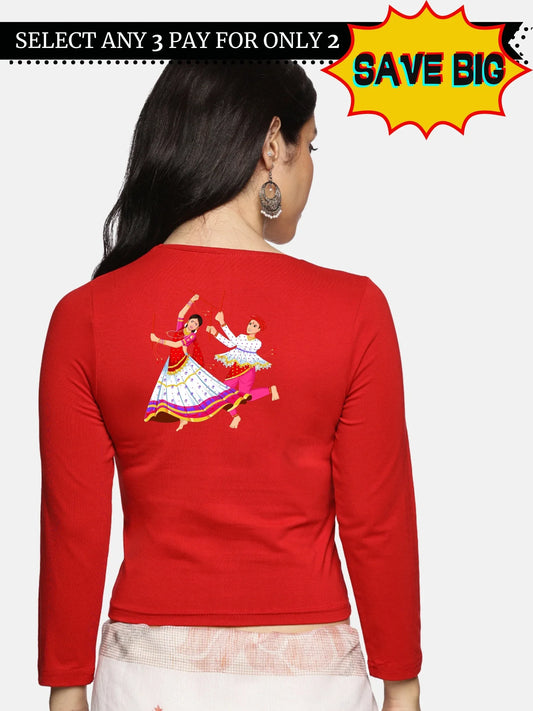 Women Three Fourth Sleeve Back Print Stretchable Blouse U0112 - notyetbyus